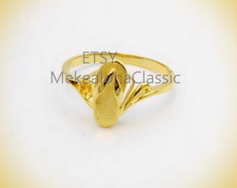 14mm Hawaiian Heirloom 14k gold  Local Slipper Gold or Black enamel strap in ring #5 to #10