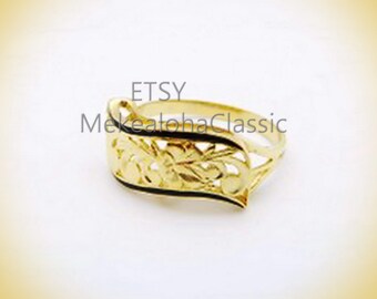 8mm Hibiscus flower cutout scroll Hawaiian Heirloom Wave style  ring 14k gold edge or Black enamel border  Ring #5 to size#10