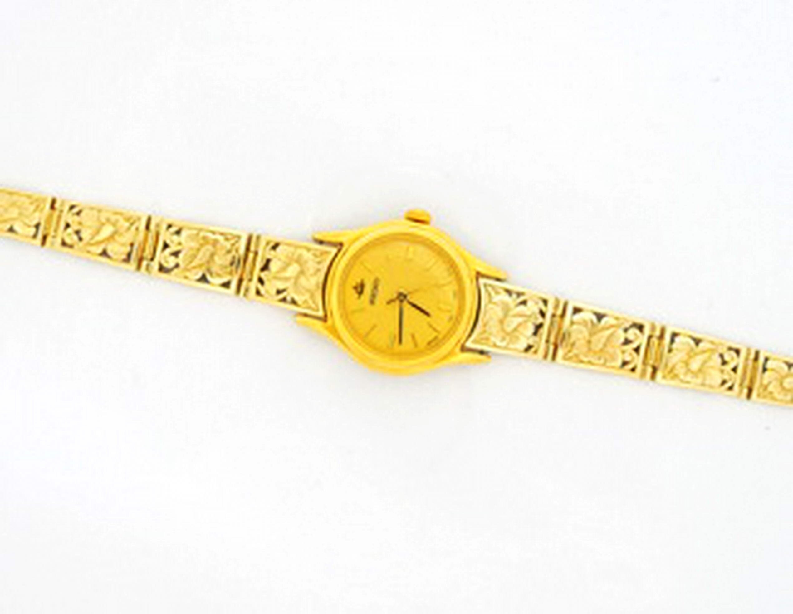 14k Gold Hinge Sectional Watch Hawaiian Plumeria Flower Style