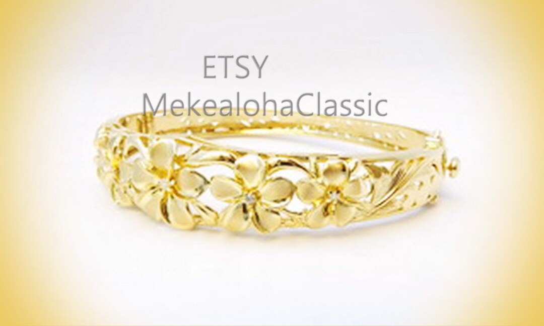 13mm 14k Gold Hawaiian Heirloom Bracelet 5 Plumeria Flower 3D Etsy