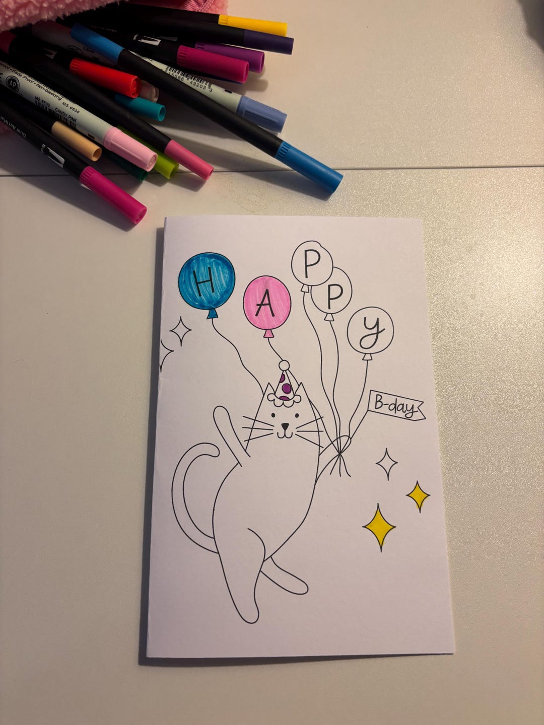 DIY Cat Birthday Card: Color-your-own Greeting Card for Kids - Etsy