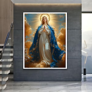 Virgin Mary Wall Art, Holy Mary Canvas Print, Religious Christian Decor