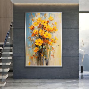 Yellow Flower Bouquet, Bright Floral Wall Art, Nature Botanical Print