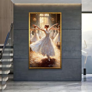Dansende vrouwen muurkunst, zeven dames witte jurk canvas, print elegante danseressen