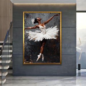Muurkunst Afrikaanse ballerina, witte jurk dansdoek, print elegante danseres