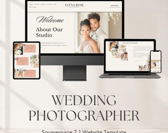 Plantilla minimalista para sitio web de fotografía / Portafolio en Squarespace 7.1 para fotógrafos de bodas y marcas / Diseño web moderno y limpio