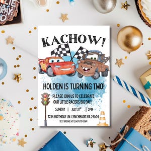 Editable Lightning McQueen & Mater Second Birthday Invitation | Cars Theme Birthday Invite | Instant Download