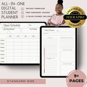 Puede incluir: Planificador digital para estudiantes con horario de clases y diseño de notas de clase. Incluye descarga instantánea, rastreador Pomodoro gratuito y 3 combinaciones de colores. Creado por un terapeuta con licencia y contiene 9+ páginas.