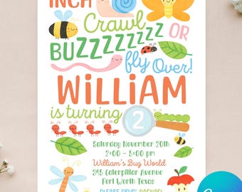 Editable Bug Birthday Invitation - Insect Invitation - Inch Crawl Buzz - Bugs Invitation - Instant Download - Canva - 4x6 5x7