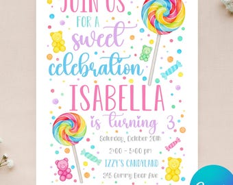 Editable Candy Birthday Invitation - Candyland Invitation - Sweet Celebration Invitation - Candy Invite - Instant Download - Canva - 4x6 5x7