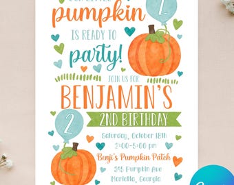 Editable Pumpkin Birthday Invitation - Pumpkin Invitation - Halloween Birthday - Our Little Pumpkin - Instant Download - Canva - 4x6 5x7