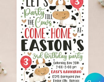Editable Cow Birthday Invitation - Cow Invitation - Till the Cows Come Home - Farm Birthday - Cow Invite -Instant Download - Canva - 4x6 5x7