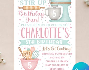 Editable Baking Birthday Invitation - Cooking Party Invitation - Cupcake Birthday - Baking Party Invite - Instant Download - Canva - 4x6 5x7