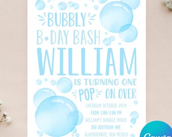 Editable Bubble Birthday Invitation - Bubbles Invitation - Pop On Over - Bubble Birthday - Bubbly Invite -Instant Download - Canva - 4x6 5x7