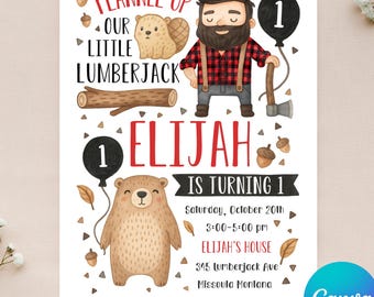 Editable Lumberjack Birthday Invitation - Lumberjack Party Invitation - Lumberjack Plaid - Flannel Up - Instant Download - Canva - 4x6 5x7