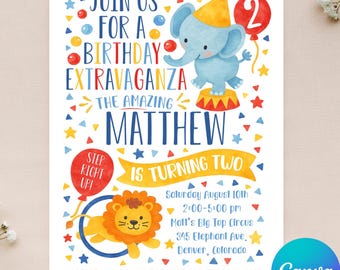 Editable Circus Birthday Invitation - Circus Invitation - Birthday Extravaganza - Big Top Invitation - Instant Download - Canva - 4x6 5x7