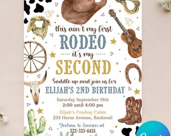 Editable Cowboy Invitation - Second Rodeo Invitation - Wild West Birthday - 2nd Rodeo Birthday - Instant Download - Canva - 4x6 & 5x7