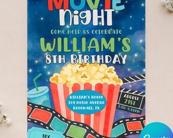 Editable Movie Invitation - Boy Movie Night Invitation - Movie Theater Birthday - Movie Night Birthday - Instant Download - Canva - 4x6 5x7