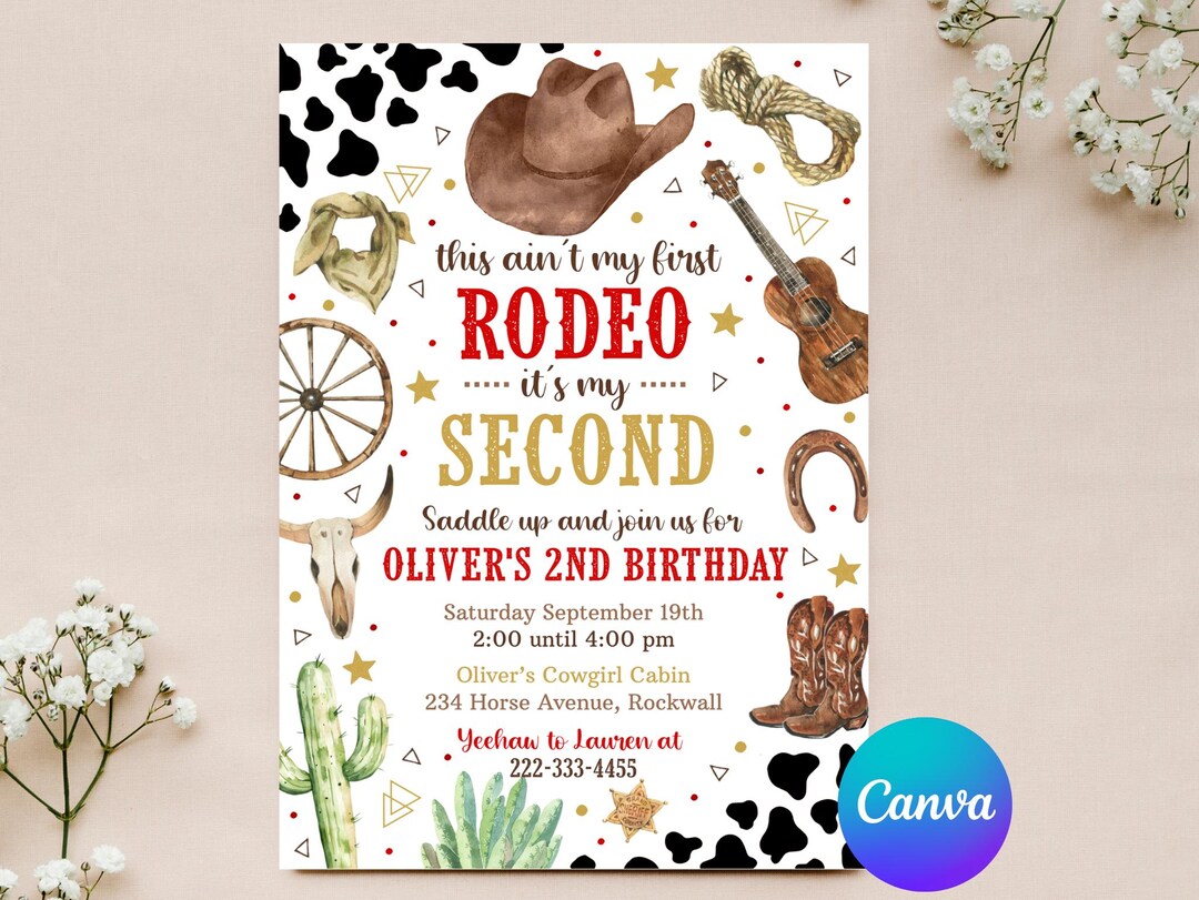 Editable Cowboy Invitation - Second Rodeo Invitation - Wild West ...