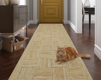 Handwoven Braided Jute Rug 8x10, Natural Boho Farmhouse Area Carpet