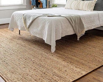 Natural Jute Rug, Braided Jute Area Rug, Handwoven Boho Farmhouse Rug, Natural Fiber Living Room Rug, Custom Size