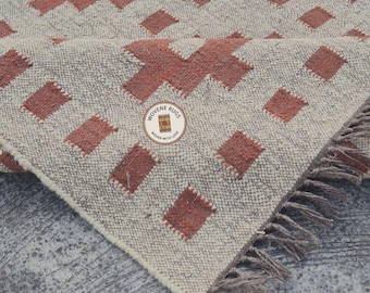 Handwoven Wool Jute Kilim Rug, Traditional Bohemian Dhurrie