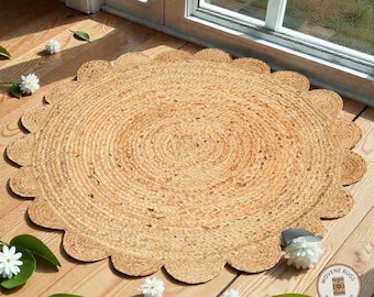 Handmade Scalloped Jute Round Rug – Boho Home Decor