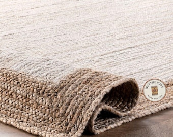 Natural White Handwoven Jute Rug, Boho Area Rug, Custom Size