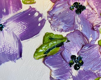 Pintura al óleo de lavanda texturizada sobre lienzo: arte floral impresionista
