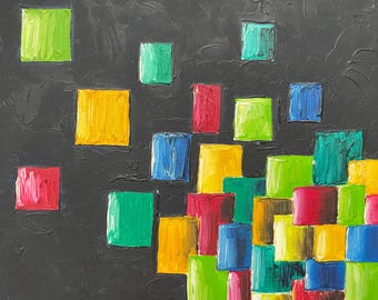 Pintura al óleo abstracta texturizada: arte geométrico moderno, 8x10