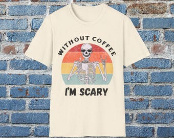 Camiseta de café de Halloween: camiseta con gráfico de esqueleto retro