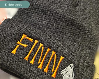 Custom Embroidered Kids Halloween Beanie, Ghost Beanie