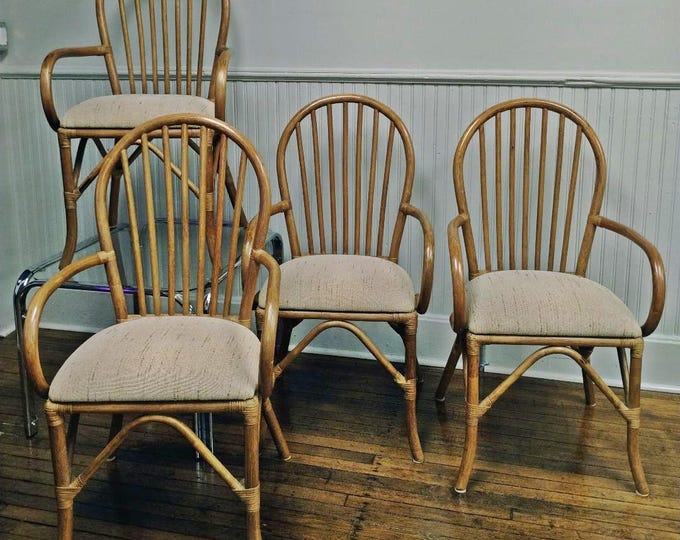 1970s Coastal Mid Century Rattan Dining Chairs Like New - Set of 4