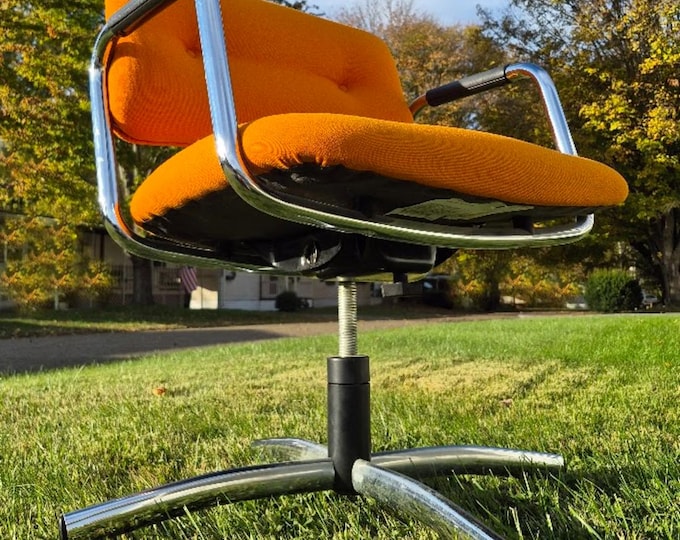 Vintage 1987 Steelcase Orange Rolling Industrial Office Chair - Space Age MCM Style