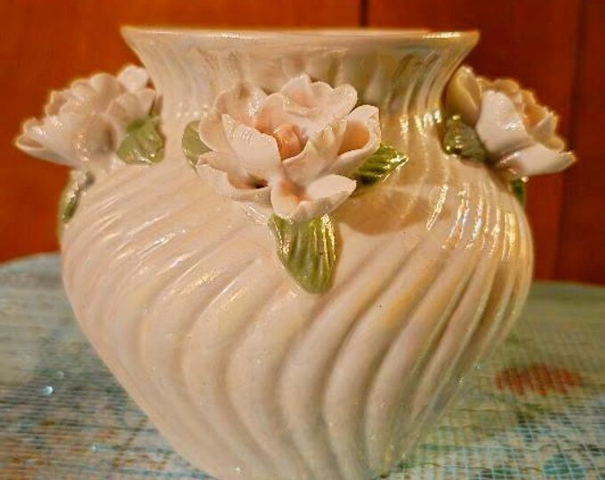 Antique Rose Opalescent Lusterware Swirled Vase