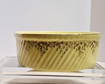 Midcentury Hall's China -- Yellow and Gold French Baking Serving Dish Souffle Casserole