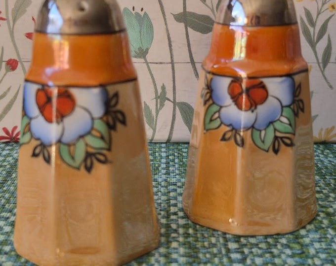 Vintage 1950s Ornate Lusterware Salt and Pepper Shakers Made in Japan