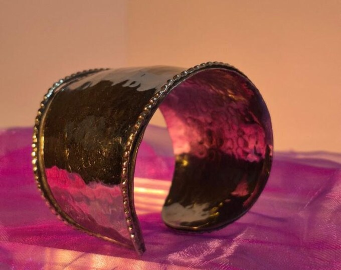 Vintage Cuff - Hammered Silver Tone Wide Bracelet