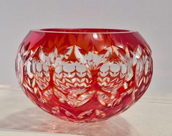 Midcentury Nachtmann Glass Votive Candle Holder Crystal Rose Vase in Golden Ruby