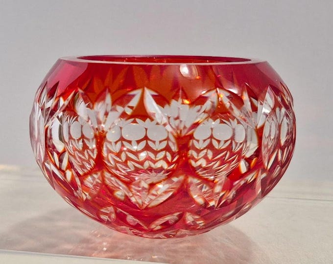 Midcentury Nachtmann Glass Votive Candle Holder Crystal Rose Vase in Golden Ruby