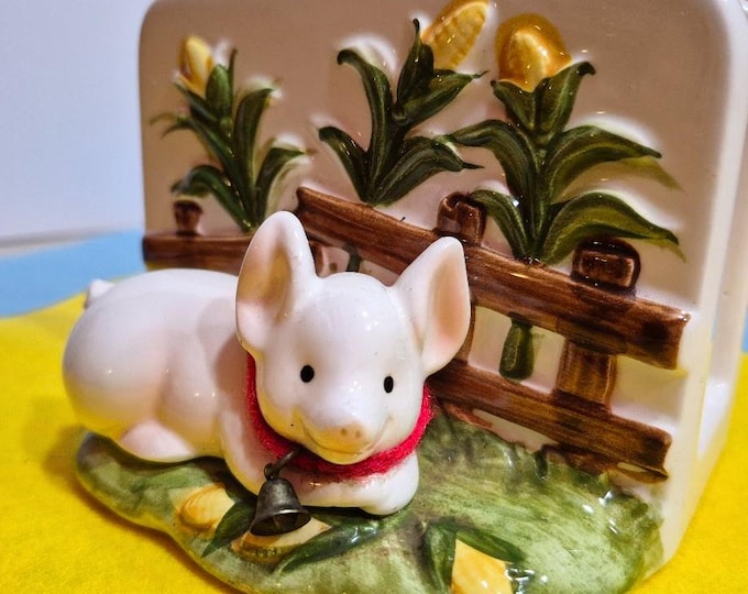 Vintage Enesco Kitsch Pig Napkin Holder from Frankenmuth MI