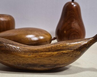Vintage MCM Vtg Carved Wood Fruit Collection - Apple, Pear, Banana, and Mango