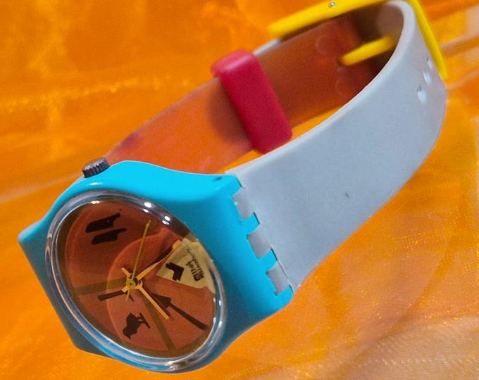 Original 80s Swatch Watch -- Horus Egyptian Multicolored Style
