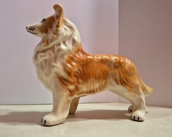 Large Vintage Collie Dog Ceramic Figurine Knickknack Keepsake Collectible Pottery -- Made in Japan