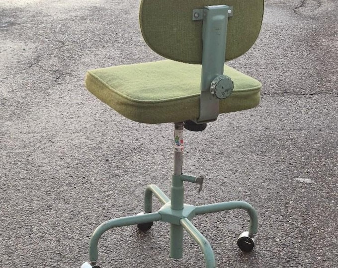 Pick Up Only - Adjustable Green Rolling 1970s Industrial Atomic Drafting Chair - READ Re: Shipping