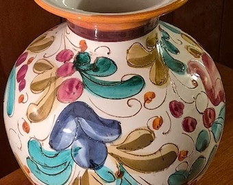 Italian Majolica Vintage Pottery Multicolored Ceramic Inscribed Handpainted Vase