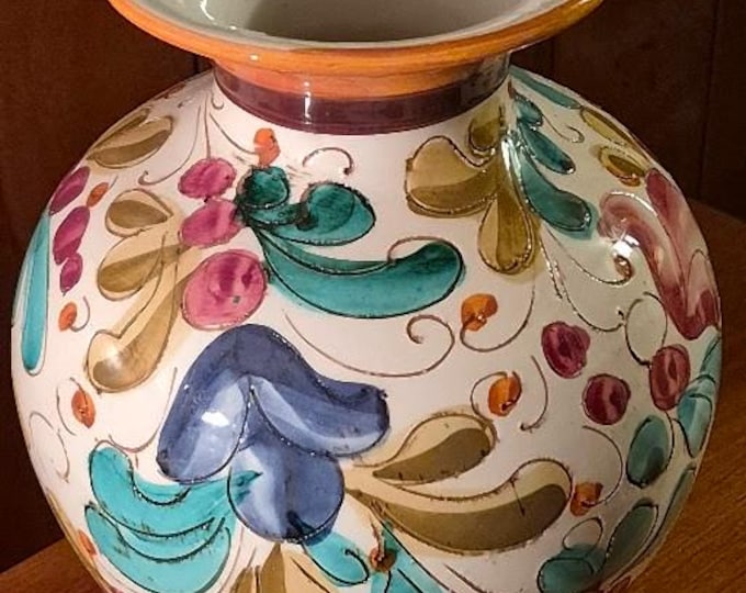 Italian Majolica Vintage Pottery Multicolored Ceramic Inscribed Handpainted Vase