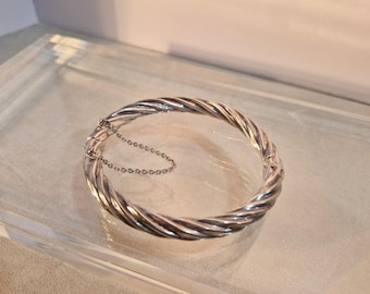 925 Sterling Silver Twisted Rope Hinged 1990s Bangle Bracelet - Caspian International - Classic Stackable Minimalist Jewelry