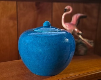 Vintage Turquoise Cerulean Handmade Pottery Chinese Jar -- Marked -- Qing Dynasty Style Ceramic