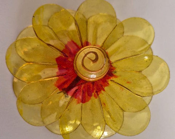 Vintage Mid Century Handpainted Yellow Celluloid Brooch Made in Japan